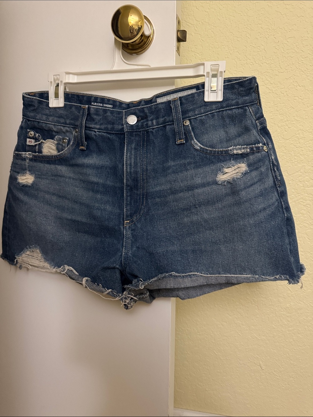 Ag Adriano Goldschmied Distressed Dark Blue Denim Shorts 31R EUC